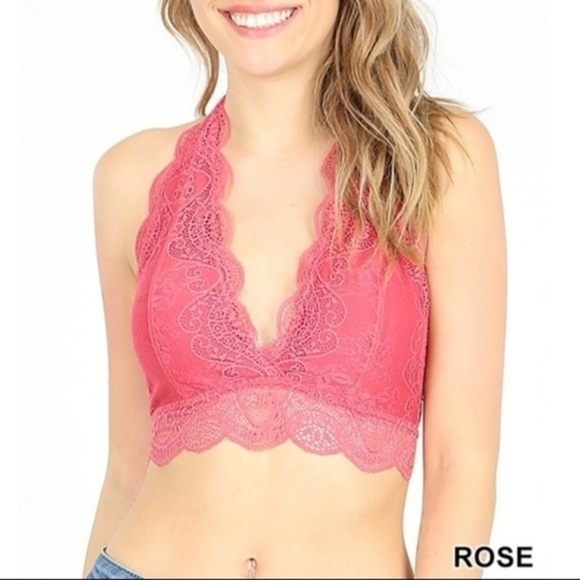 Zenana Outfitters Other - Plus Size Scalloped Lace Halter Bras ROSE BRA